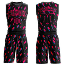 Load image into Gallery viewer, Custom Black Pink Lightning Shapes Round Neck Sublimation Basketball Suit Jersey
