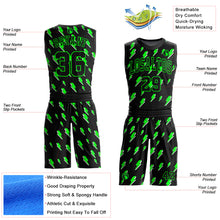 Laden Sie das Bild in den Galerie-Viewer, Custom Black Neon Green Lightning Shapes Round Neck Sublimation Basketball Suit Jersey
