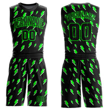 Load image into Gallery viewer, Custom Black Neon Green Lightning Shapes Round Neck Sublimation Basketball Suit Jersey
