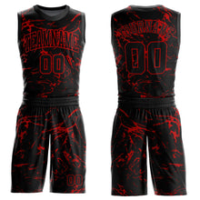 Load image into Gallery viewer, Custom Black Red Abstract Grunge Art Round Neck Sublimation Basketball Suit Jersey
