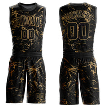 Load image into Gallery viewer, Custom Black Old Gold Abstract Grunge Art Round Neck Sublimation Basketball Suit Jersey
