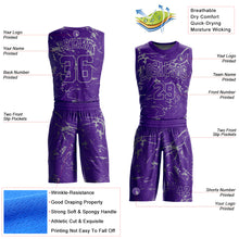Laden Sie das Bild in den Galerie-Viewer, Custom Purple Light Gray Abstract Grunge Art Round Neck Sublimation Basketball Suit Jersey
