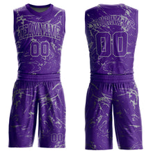 Load image into Gallery viewer, Custom Purple Light Gray Abstract Grunge Art Round Neck Sublimation Basketball Suit Jersey
