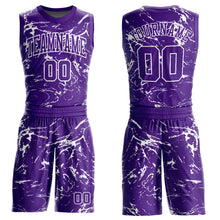 Load image into Gallery viewer, Custom Purple White Abstract Grunge Art Round Neck Sublimation Basketball Suit Jersey
