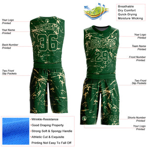 Custom Green Cream Abstract Grunge Art Round Neck Sublimation Basketball Suit Jersey