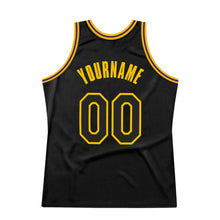 Load image into Gallery viewer, Custom Black Black Gold-Purple Authentic Throwback Basketball Jersey
