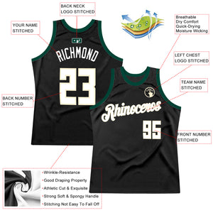 Custom Black White-Hunter Green Authentic Throwback Basketball Jersey