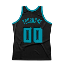 Load image into Gallery viewer, Custom Black Teal Authentic Throwback Basketball Jersey
