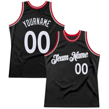 Laden Sie das Bild in den Galerie-Viewer, Custom Black White-Red Authentic Throwback Basketball Jersey
