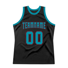 Load image into Gallery viewer, Custom Black Teal-Red Authentic Throwback Basketball Jersey
