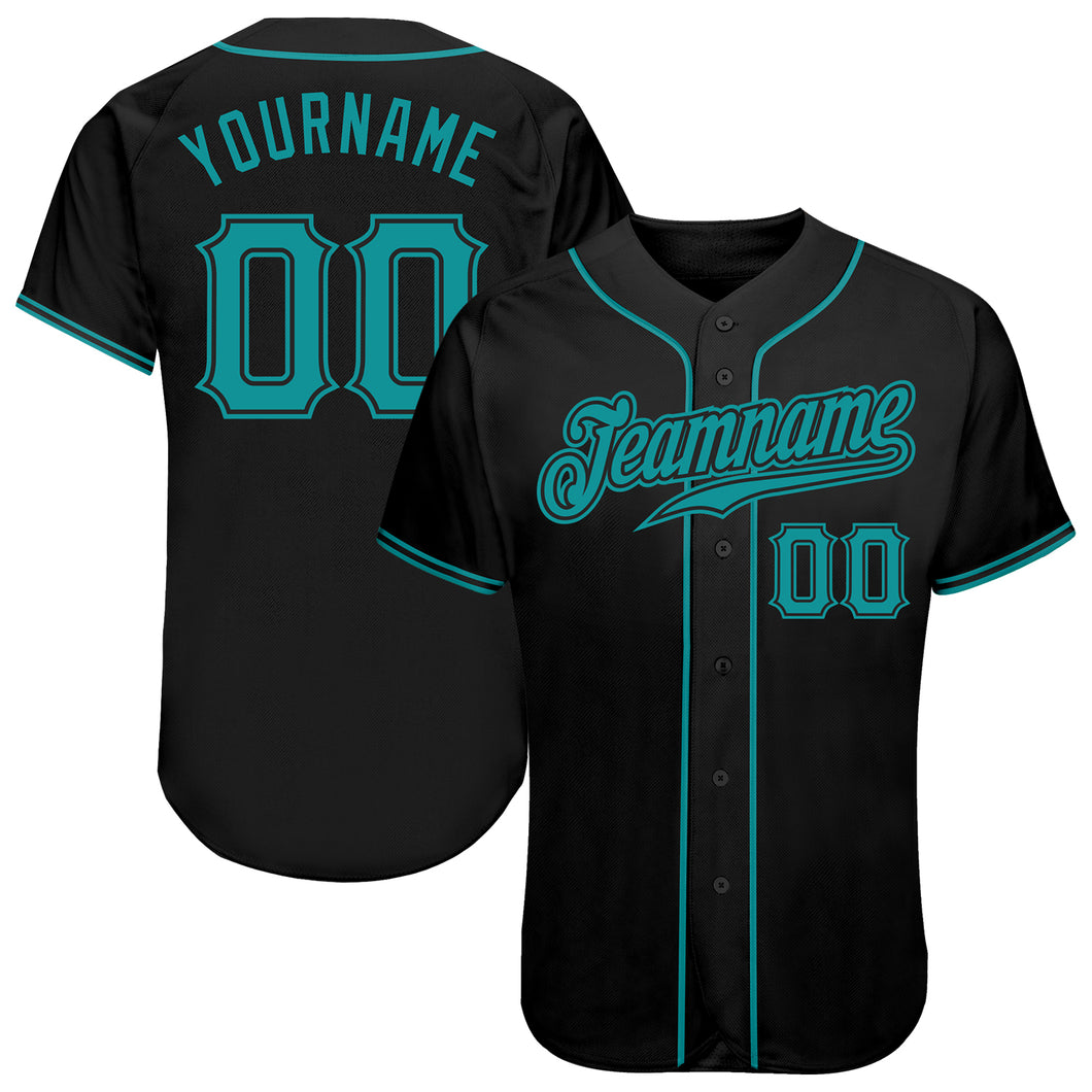 Custom Black Teal Authentic Baseball Jersey