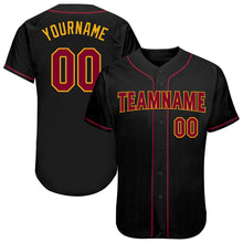 Load image into Gallery viewer, Custom Black Crimson-Gold Authentic Baseball Jersey
