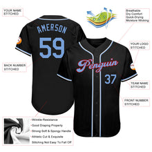 Load image into Gallery viewer, Custom Black Light Blue-Red Authentic Baseball Jersey
