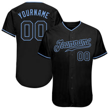Load image into Gallery viewer, Custom Black Black-Light Blue Authentic Baseball Jersey
