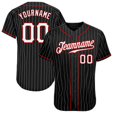 Laden Sie das Bild in den Galerie-Viewer, Custom Black White Pinstripe White-Red Authentic Baseball Jersey
