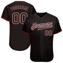 Load image into Gallery viewer, Custom Black Red Pinstripe Black-White Authentic Baseball Jersey

