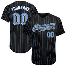 Load image into Gallery viewer, Custom Black Light Blue Pinstripe Light Blue-White Authentic Baseball Jersey
