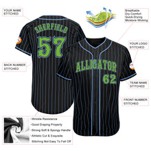 Laden Sie das Bild in den Galerie-Viewer, Custom Black Light Blue Pinstripe Neon Green Authentic Baseball Jersey
