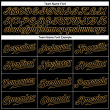 Load image into Gallery viewer, Custom Black Old Gold Pinstripe Black Authentic Baseball Jersey
