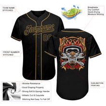 Загрузить изображение в средство просмотра галереи, Custom Black Black-Old Gold Authentic Skull Fashion Baseball Jersey
