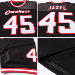 Custom Black White-Red Mesh Authentic Throwback Football Jersey