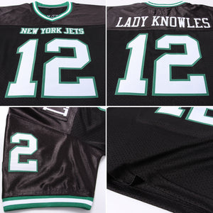 Custom Black White-Kelly Green Mesh Authentic Throwback Football Jersey