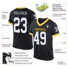 Load image into Gallery viewer, Custom Black White-Gold Mesh Authentic Throwback Football Jersey
