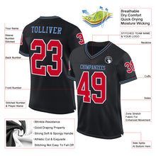 Load image into Gallery viewer, Custom Black Red-Light Blue Mesh Authentic Throwback Football Jersey
