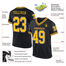 Load image into Gallery viewer, Custom Black Gold-Purple Mesh Authentic Throwback Football Jersey
