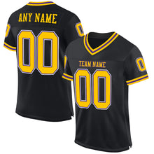 Load image into Gallery viewer, Custom Black Gold-Purple Mesh Authentic Throwback Football Jersey
