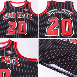 Custom Black White Pinstripe Red-White Authentic Basketball Jersey