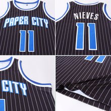 Load image into Gallery viewer, Custom Black White Pinstripe Royal-White Authentic Basketball Jersey
