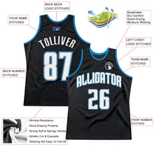 Load image into Gallery viewer, Custom Black Royal Pinstripe White-Blue Authentic Basketball Jersey
