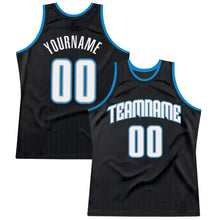 Load image into Gallery viewer, Custom Black Royal Pinstripe White-Blue Authentic Basketball Jersey
