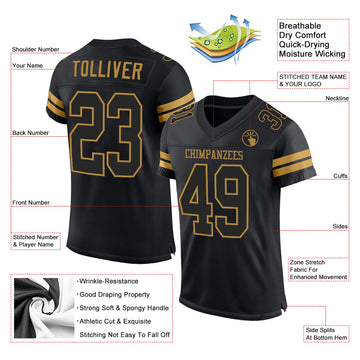 Custom Black Black-Old Gold Mesh Authentic Football Jersey