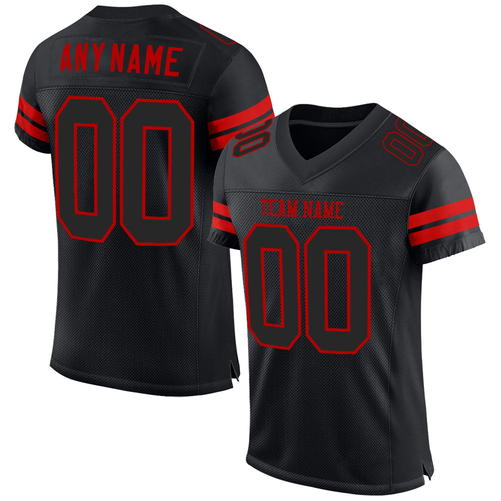 Custom Black Black-Red Mesh Authentic Football Jersey