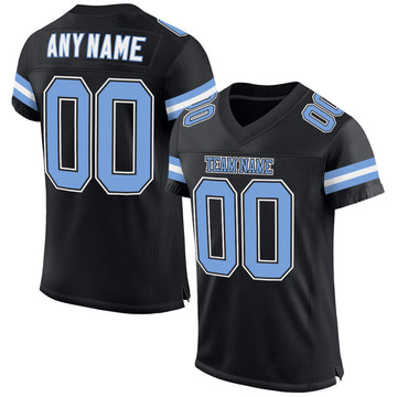 Custom Black Light Blue-White Mesh Authentic Football Jersey