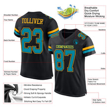 Load image into Gallery viewer, Custom Black Teal-Gold Mesh Authentic Football Jersey
