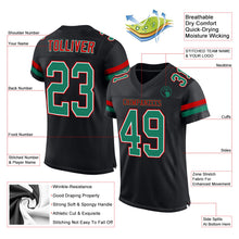 Laden Sie das Bild in den Galerie-Viewer, Custom Black Kelly Green-Red Mesh Authentic Football Jersey
