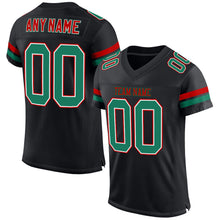 Laden Sie das Bild in den Galerie-Viewer, Custom Black Kelly Green-Red Mesh Authentic Football Jersey
