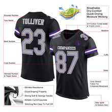 Laden Sie das Bild in den Galerie-Viewer, Custom Black Gray-Purple Mesh Authentic Football Jersey
