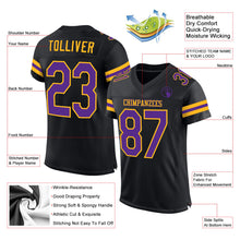 Laden Sie das Bild in den Galerie-Viewer, Custom Black Purple-Gold Mesh Authentic Football Jersey
