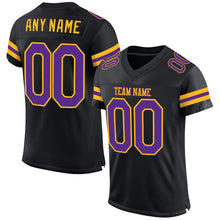 Laden Sie das Bild in den Galerie-Viewer, Custom Black Purple-Gold Mesh Authentic Football Jersey

