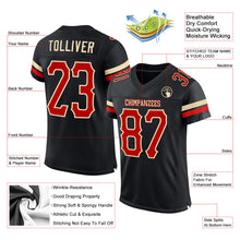 Load image into Gallery viewer, Custom Black Red-Cream Mesh Authentic Football Jersey
