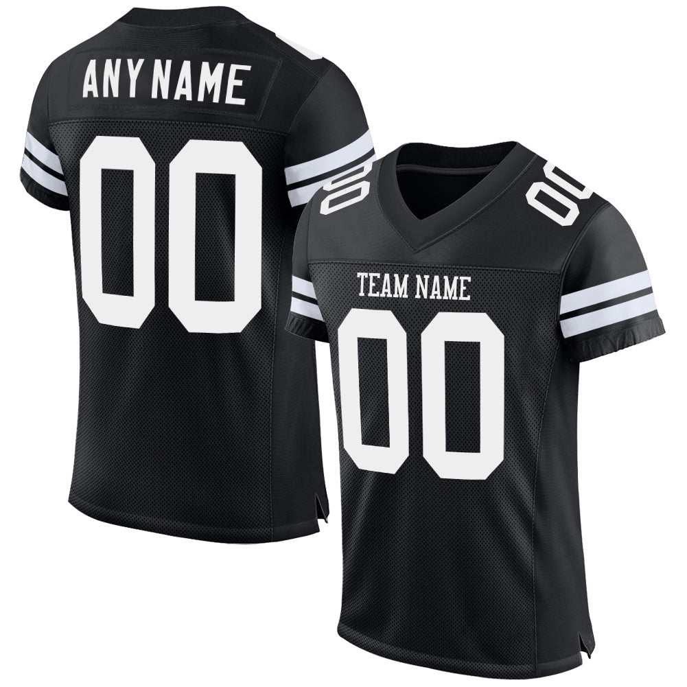 Custom Black White Mesh Authentic Football Jersey