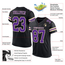 Laden Sie das Bild in den Galerie-Viewer, Custom Black Purple-Cream Mesh Authentic Football Jersey
