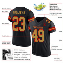 Load image into Gallery viewer, Custom Black Old Gold-Red Mesh Authentic Football Jersey

