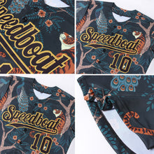 Load image into Gallery viewer, Custom Black Black-Old Gold 3D Pattern Design Tiger And Peacock Authentic Baseball Jersey
