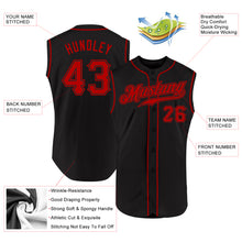 Load image into Gallery viewer, Custom Black Red Authentic Sleeveless Baseball Jersey
