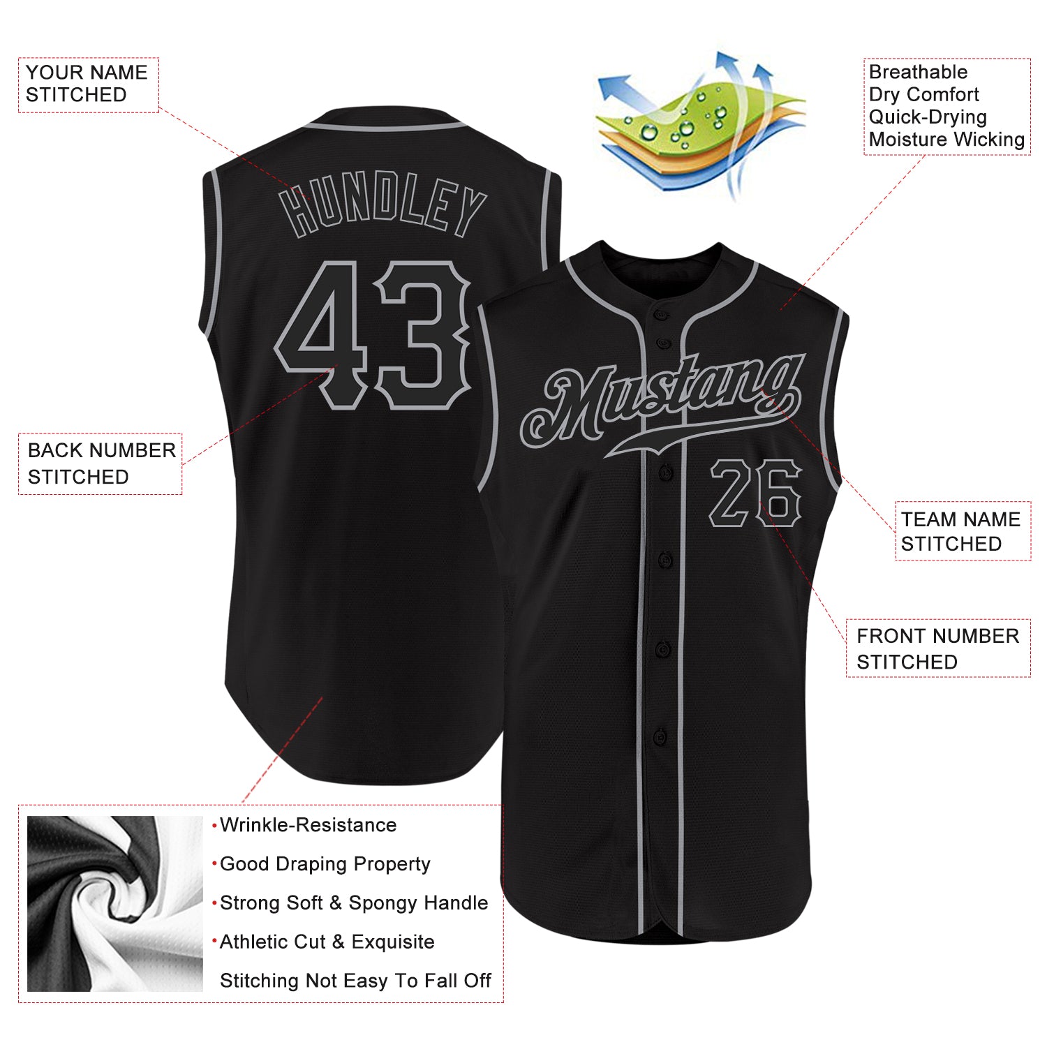 Cheap Custom Black Black-Gray Authentic Sleeveless Baseball Jersey
